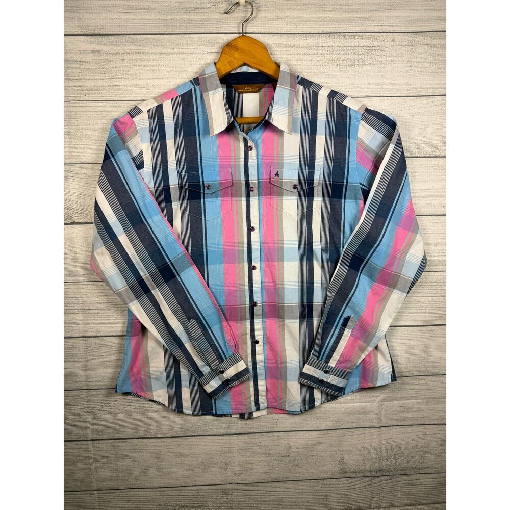 Aura From the Women at Wrangler Women's XL Pink Blue Plaid Western Shirt 4806